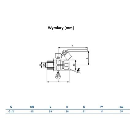 Zawór kulowy G 1/2 z odpowietrzeniem i blokadą, mosiądz niklowany